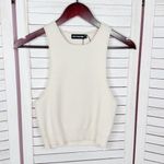 Pretty Little Thing  Ribbed Knit Racer Back Crop Tank Top Cream Medium Photo 6
