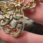 Signed Danecraft Flying Angel Rhinestone Gold Tone / Glitter Pin Brooch Photo 3