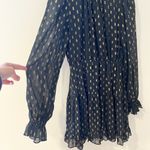 Anthropologie  O.P.T. Black & Gold Mock Neck Metallic Smocked Dress Size L Photo 3