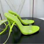 Schutz  Cloe Ankle Wrap‎ Heels Neon Green 7 Clear Toe Strap Open Toe Photo 2