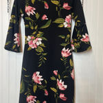 Olivia Matthews  Black & Pink Floral Bell Sleeve Mini Sheath Dress Size S Photo 0
