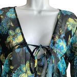 Rima Beachworld Women Top S Blue Floral Light Sheer Beachy Coverup Tropical Boho Photo 7