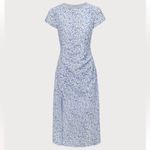 Rihoas Blue Round Neck Floral Slit Midi Dress Photo 5