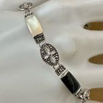 Sterling Silver Black Onyx Mother Of Pearl And Marcasite Bracelet Photo 2
