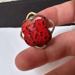 Copper Tone Red & Black Speckled Enamel Artisan Clip On Photo 3