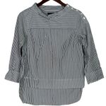 J.Crew Striped Poplin Funnel Neck Blouse Buttons on Left Shoulder 4P Grey White Photo 13