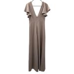 Birdy Grey Birdy Gray Hannah Flutter Sleeve Crepe Bridesmaid Maxi Dress Sz M in Taupe‎ NEW Photo 5