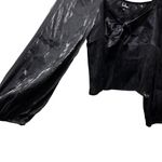 Lulus  Womens Chic Perspective Black Satin Tie-Front Puff Sleeve Top Size L Photo 4