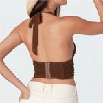 Edikted  Brown y2k Sleeveless V-Neck Halter Tie Cinched Corset Crop Tank Top Sz S Photo 1