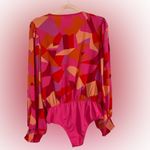 Pink Lily Pink and Orange Geo Print Bodysuit Blouse One Piece Size L Photo 1