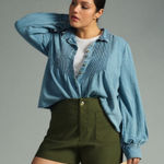 Anthropologie  Pilcro Pintuck Button-Front Blouse denim chambray sz 2X Photo 0