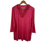 Chico's 100% Linen Reef Embellished Tunic Sz 2 Large Pink Resort Beachy Colorful Photo 1