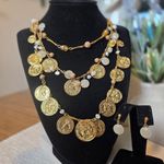 Boutique Gold Coin Multi Layer Necklace and Earrings Set Photo 0