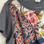 Anthropologie TINY Anthropolgie Short Sleeve Floral Ornate Silky Boho Waist Tie Blouse Photo 4
