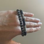 Stackable Beaded Bracelets‎ Set Black Silver Tone Stretch Boho Chic Accessory Photo 3