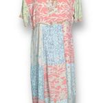 Vintage 90s Maxi Dress Multicolor Blue Baby Pink Floral Patchwork Short Sleeve Size M Photo 9
