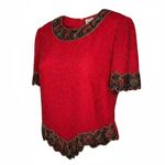 Laurence Kazar Vintage Red Beaded Embellished Silk Top Women Size Petite Large Photo 1