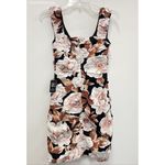 EXPRESS  Brown Cream Black Floral Linen Blend V Bar‎ Neck Ruched Mini Dress XS Photo 3