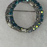 Vintage Aurora Borealis baguette rhinestone inter woven circle brooch. Blue Photo 2