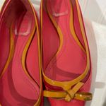 Christian Dior Patent Leather Flats 38 US 7.5 Coral Yellow Bow Logo Pointed Toe Photo 4