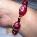 Vintage‎ Hand Painted Glass Bead Stretch Bracelet Red Photo 0