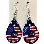 Sunflower American Flag USA Teardrop Dangle Pierced Earrings New Photo 0
