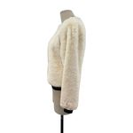 Lavender Brown  Cream Ivory Faux Fur Bomber Jacket Green‎ Red Trim Size XS Photo 4