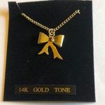VINTAGE 14K Gold Tone Dainty Bow & Ruby CZ Pendant Necklace Photo 0