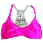 Aerie  Fuchsia Hot Pink Crocheted Back Racerback Swim Bikini Top Medium Photo 0