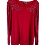 JM Collection Lrg Stylist Long-Sleeve Top Rhinestone Embellishments Fuchsia Photo 0