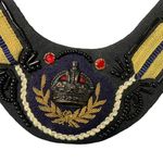 Handmade Vintage Bib Necklace British Crown Beaded Unique 1970s Fabric Black Photo 2