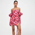 For Love & Lemons  Huda Satin Mini Dress Puff Sleeve Gloves Floral Coquette Sz M Photo 14