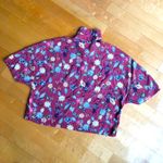Pull & Bear  Floral, Button Up Cropped Top, Rust Orange, Blue, Yellow, Size M Photo 2
