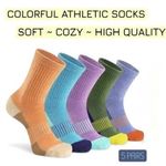 Colorful Athletic Women's Socks 5 PACK Crew Mid Calf High Quality NEW Purple Photo 1