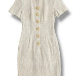 Santa Fe Beige Linen Sheath Dress Size 4 USA Made Button Front Vintage Brown Photo 0