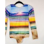 LIVE Womens Swimsuit Blue One Piece Sunset Beach Graphic Open Back Petite Small Photo 4