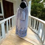 London Times  Cold Shoulder Blue & White Striped Embroidered Flower Dress Size 10 Photo 1