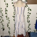 Rip Curl  Women’s Midi Dress Small White Blue Stripe Sleeveless Tiered Smocked Photo 2