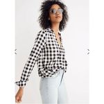 Madewell Black and White Buffalo Check Wrap Front Top Photo 6
