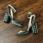 Uterque Gray Velvet Pearl Edgy Feminine Summer Wedding Chic Block Heels Size 37 Photo 1