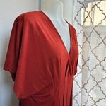 ZARA Rust Red V-Neck Maxi Dress With Pleated Front Detail & Short Sleeves Photo 5