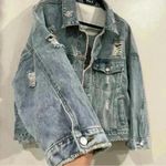 Women’s Blue B Collection Distressed Jean Jacket Size Large Photo 3