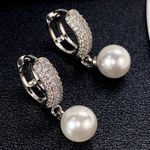 925 Silver freshwater Pearl dangle Earrings Zircon Elegant womens Jewelry Photo 1