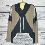 Andthewhy  NWT Size M Blue & Tan w/ White Lace Trim Cowl Neckline Blouse Top Photo 0