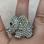 Silver Tone Crystal Lucky Trunk Up Elephant Ring Photo 1