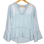 Anthropologie Cloth & Stone Chambray Light Wash Blue Bell Sleeve Blouse Small Photo 0