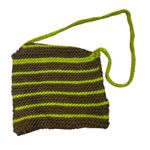 Handmade Crocheted Striped Crossbody Bag Moss Green Brown Wooden Button Photo 1