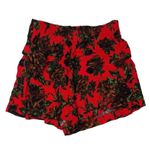 ZARA Red Floral Print High Waist Pull On Stretch Elastic Waist Flower Shorts L Photo 1