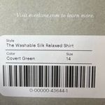 Everlane The Washable Silk Relaxed Button Down Shirt Covert Green Size 14 Photo 6