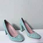 J.Crew  Suede Bell Pumps Shoes Jewel Embellishments Aqua SZ 9 $298 Made in Italy Photo 3